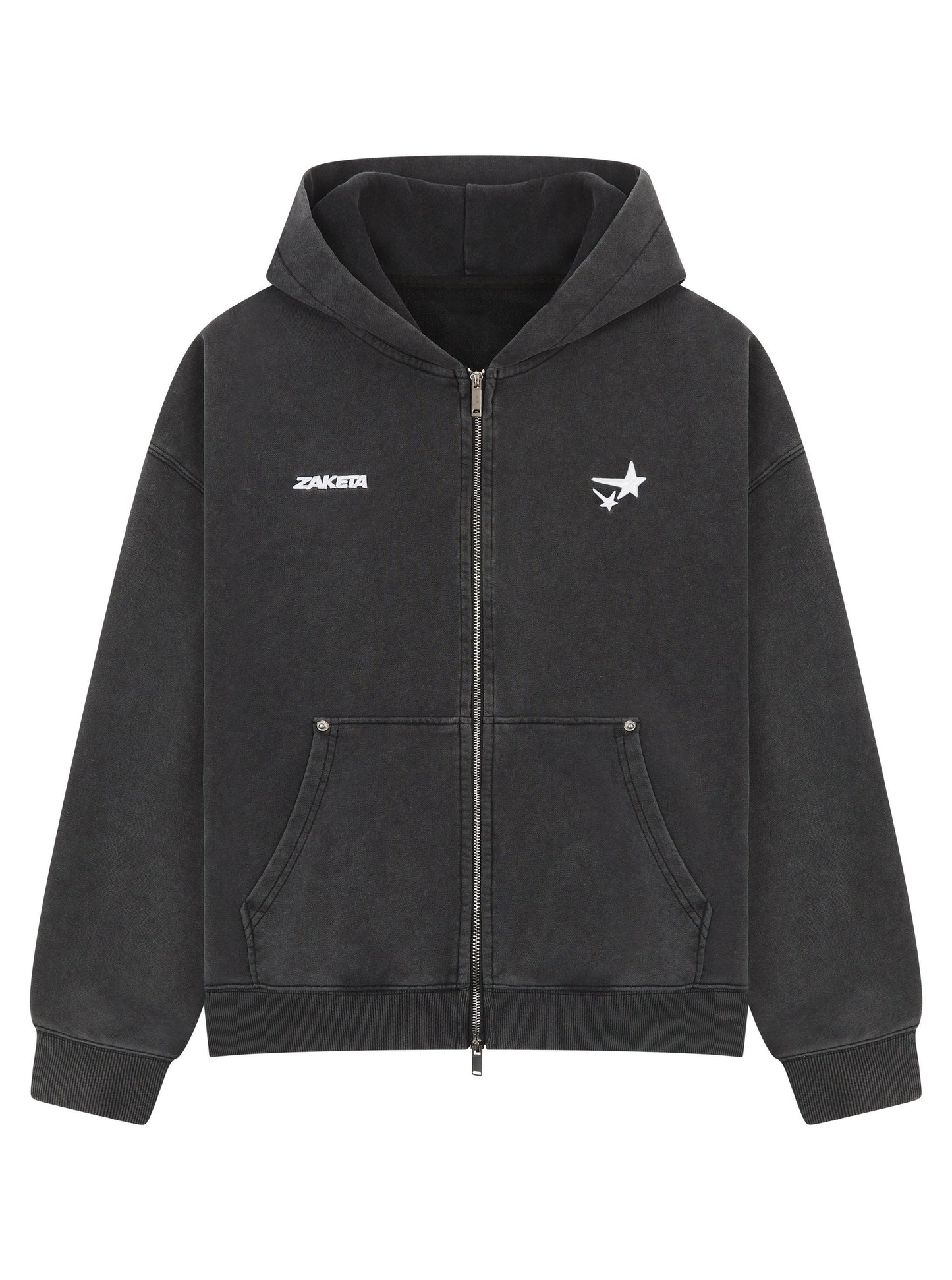 Washed Grey Zip Hoodie - Split Logo