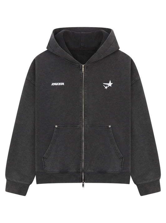 Washed Grey Zip Hoodie - Split Logo