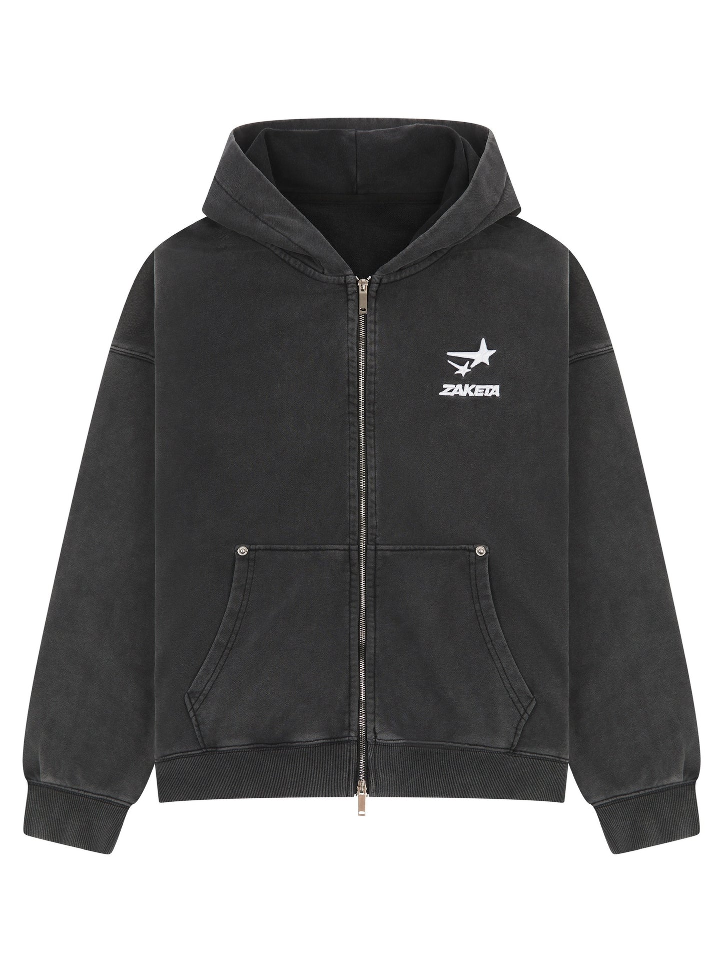 Washed Grey Zip Hoodie - Classic Logo