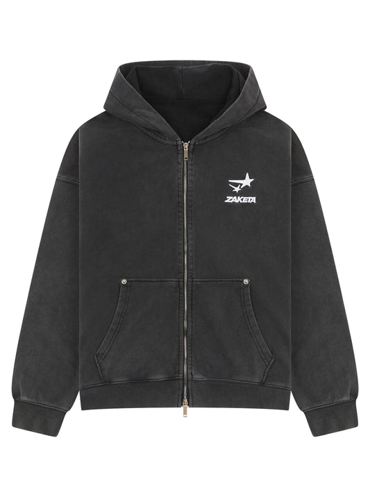 Washed Grey Zip Hoodie - Classic Logo